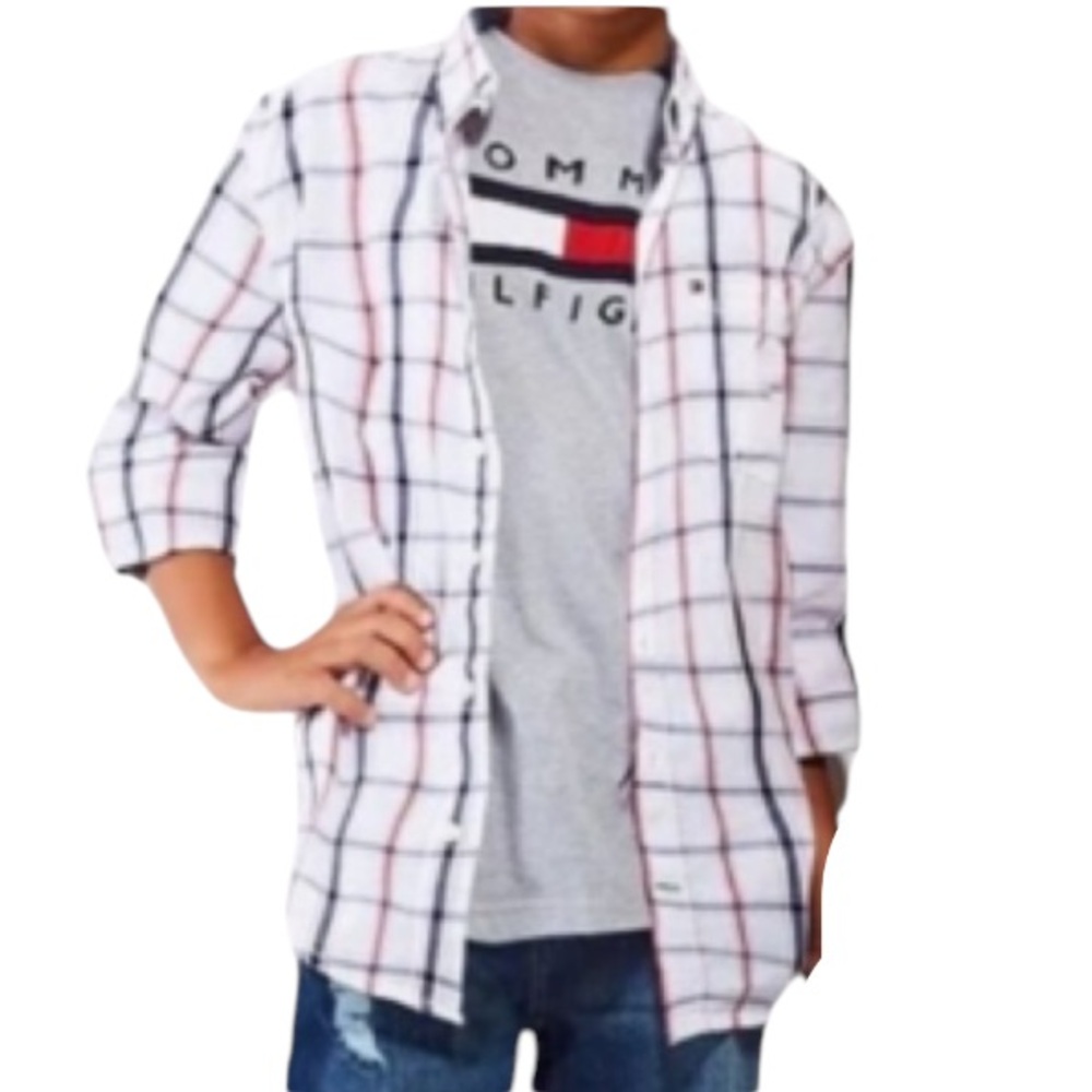 Tommy Hilfiger Long Sleeve Plaid Button Down Shirt Size Boy’s Large 16/18